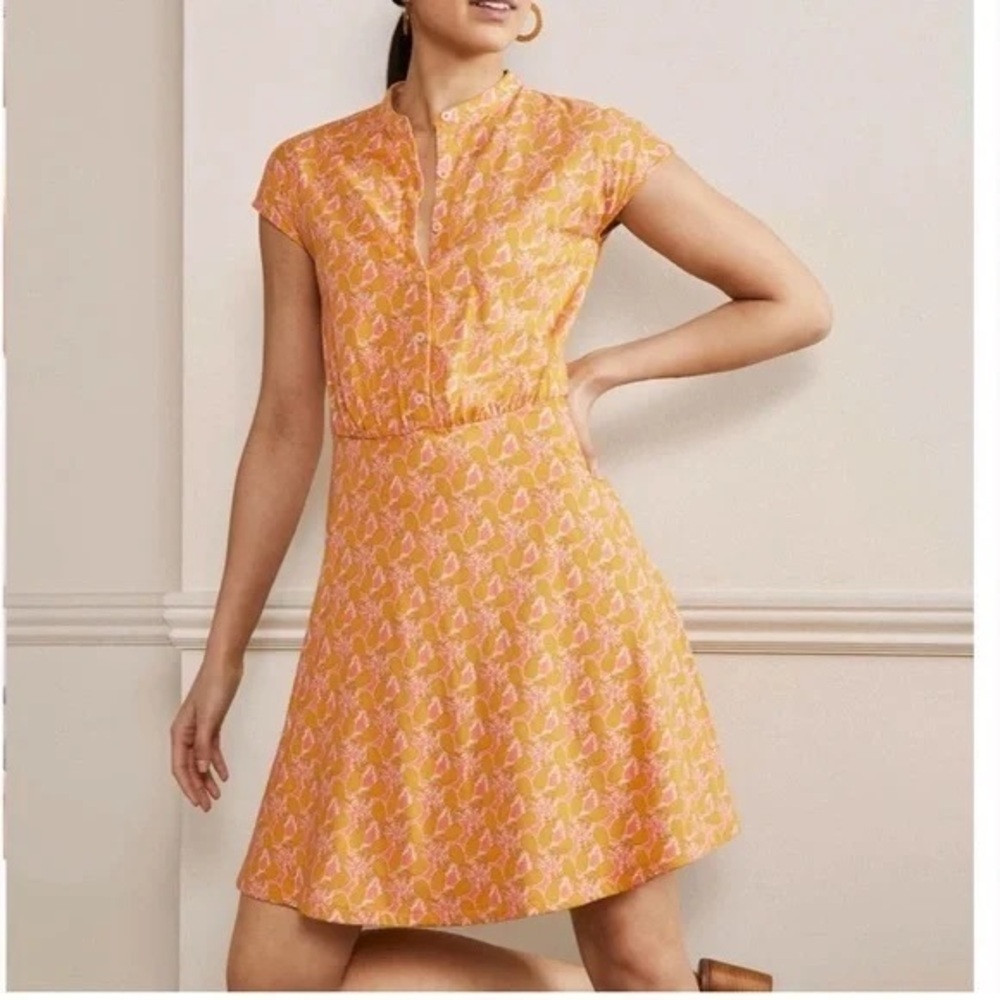 Boden Pineapple Jersey A-Line Mini Dress with Mandarin Collar